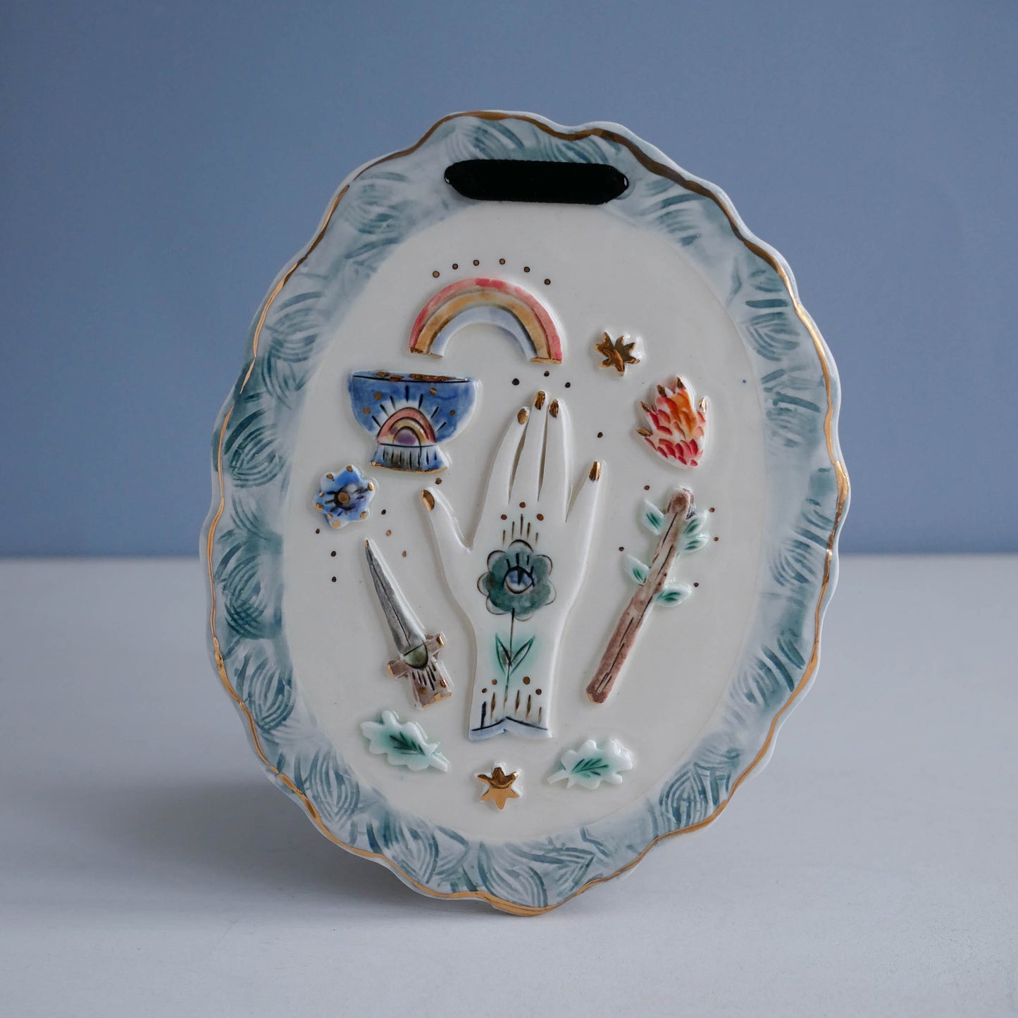 Tile * Tarot with Rainbow and Rain cloud