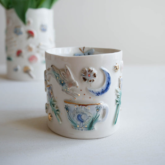 Mug * Tea leaf reading, thistle, rabbit, owl