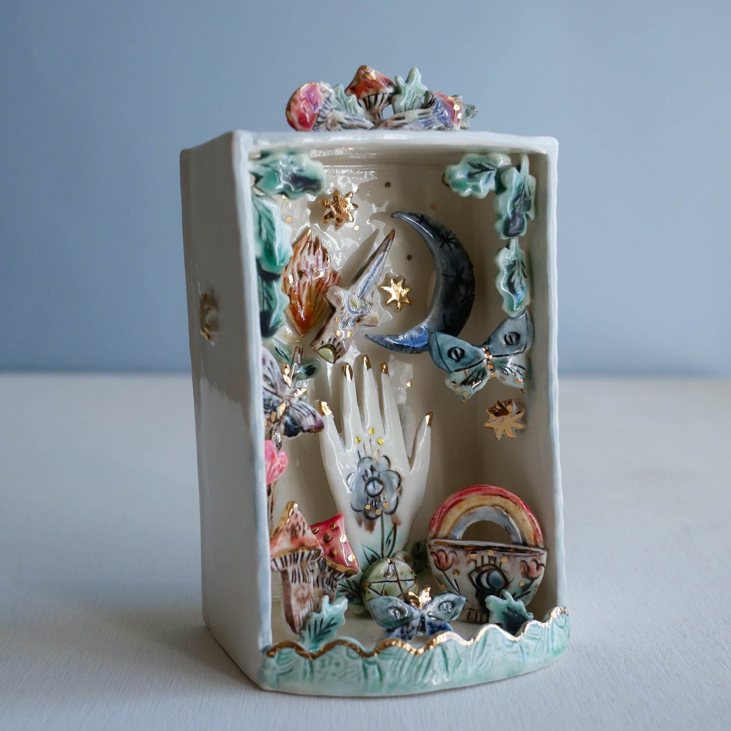 Boîte murale * Sous-bois (hibou et renard et glands)