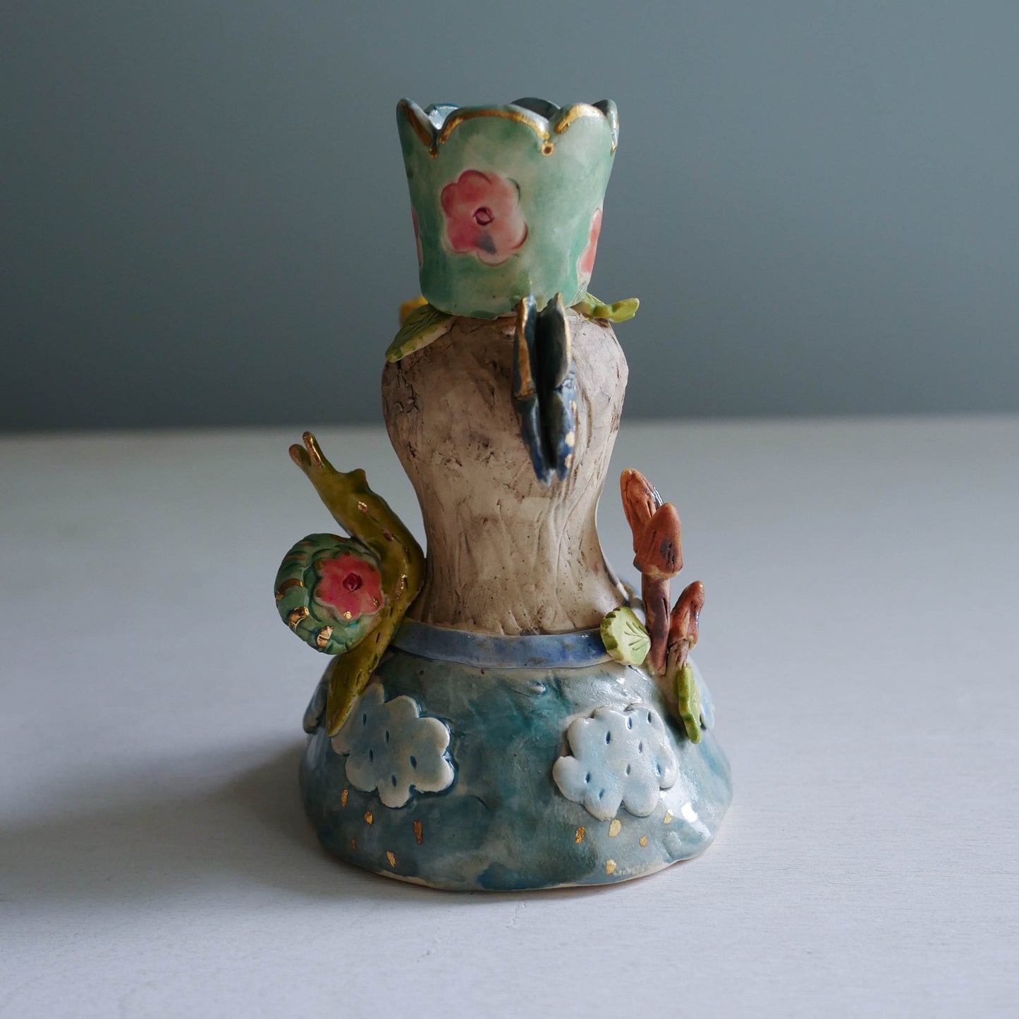 Sculpted bird candle holder/ clouds